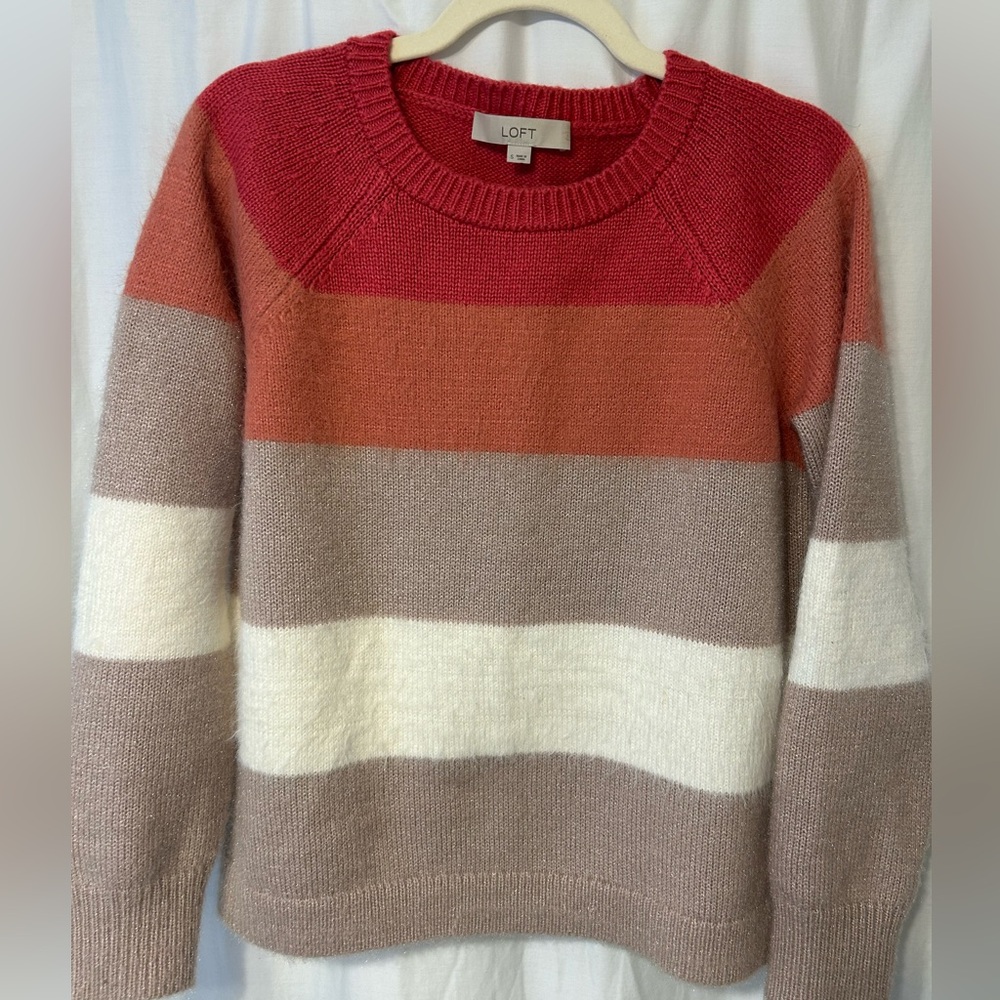 LOFT Women's Colorblock Sweater - pink, pink-Orange, tan shimmer, cream
